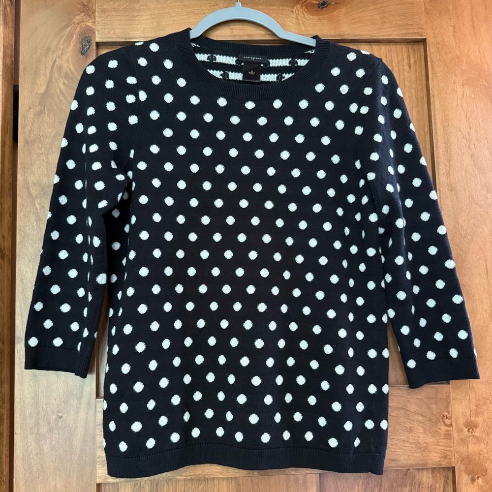 Ann Taylor Black and White Polka Dot Sweater